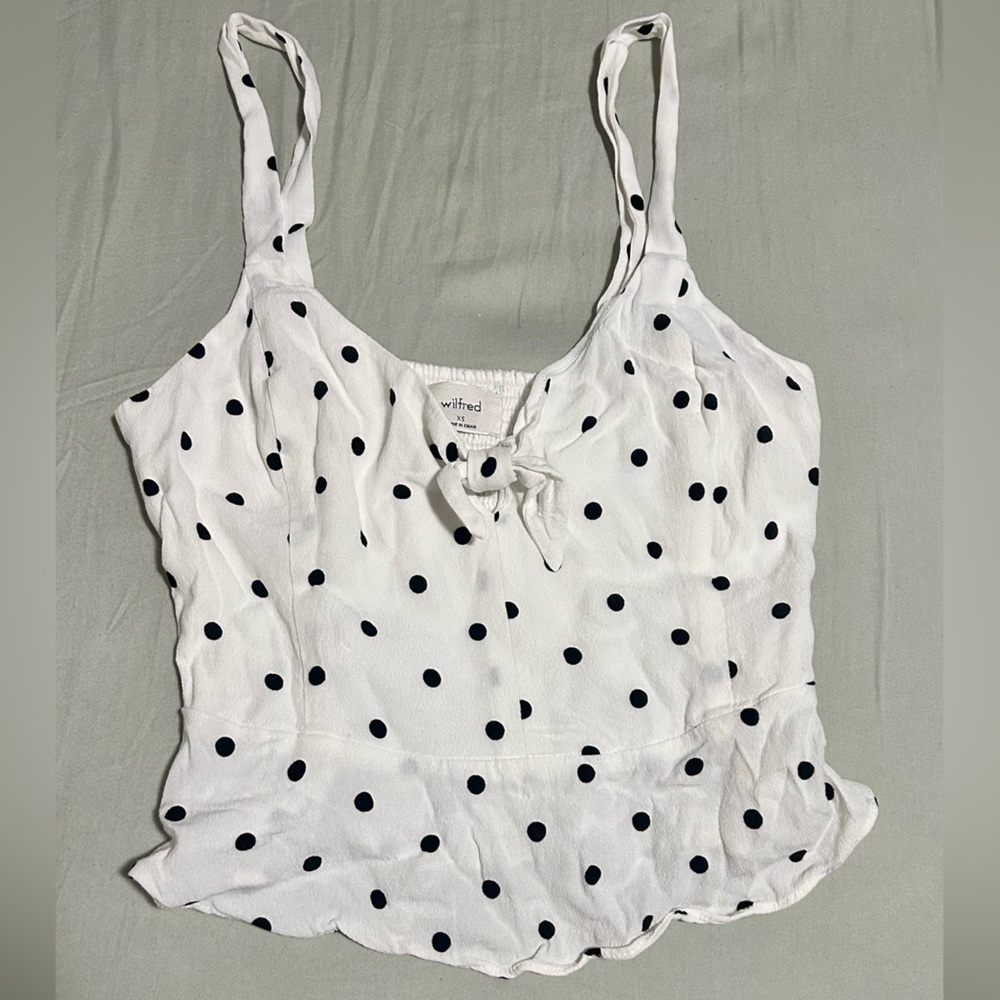 Aritzia - Wilfred White and Black Polka Dot Bow Blouse - Picture 3 of 7